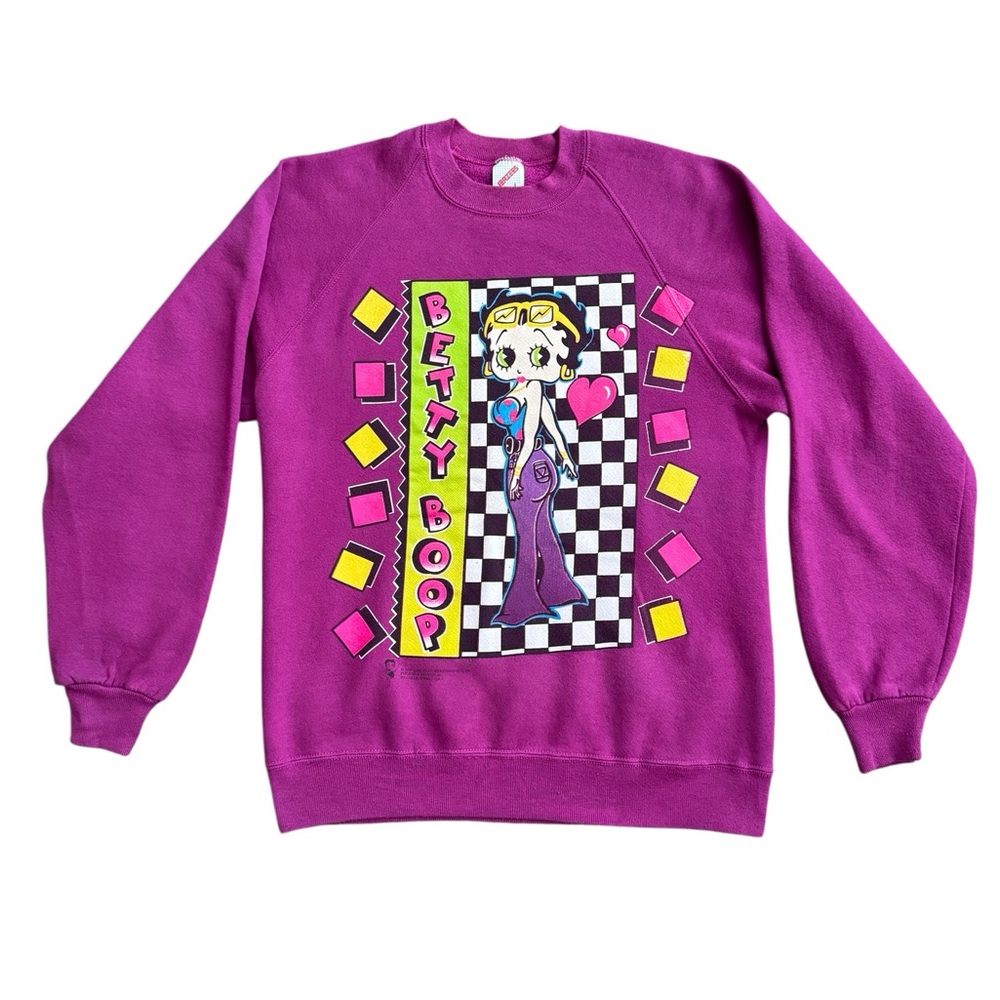 90s Vintage Betty Boop Crew Neck 1994 Purple Sweatshirt - Picture 2 of 8